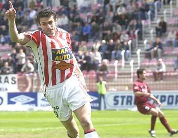 Žižkov - Sparta: Oravec se raduje poté, co dal gól