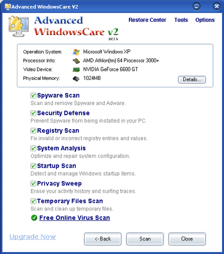 Advanced WindowsCare v2 Personal merupakan utiliti yang lengkap dari